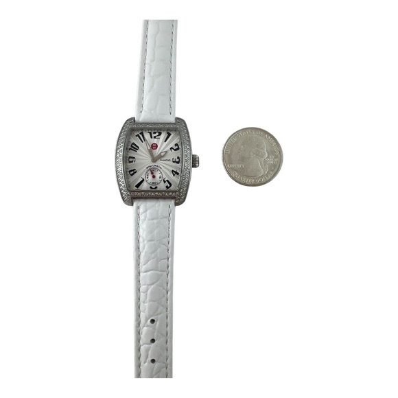 Michele Ladies Mini Urban Diamond Watch White Band Silver Dial #13765 - Picture 10 of 13